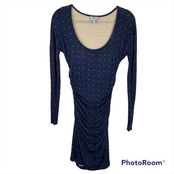 Anthropologie Dresses & Skirts - GUC Plenty By Tracy Reese Blue Printed Side Ruched Long Sleeve Dress